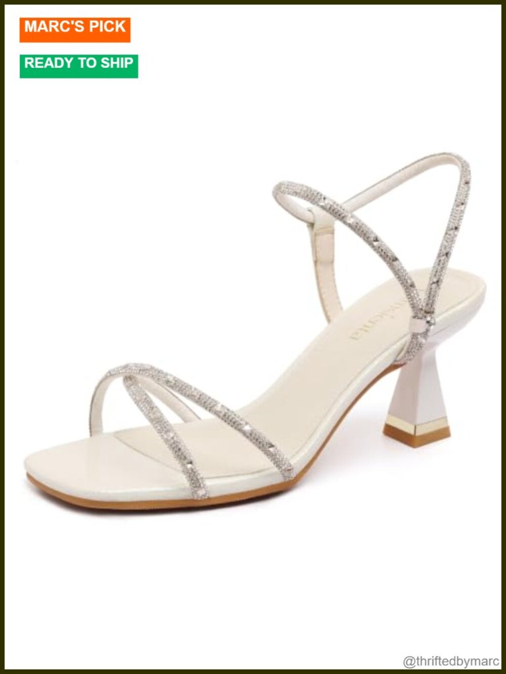 Women's Rhinestone Strappy Heeled Sandals Square Toe Block Heel Wedding